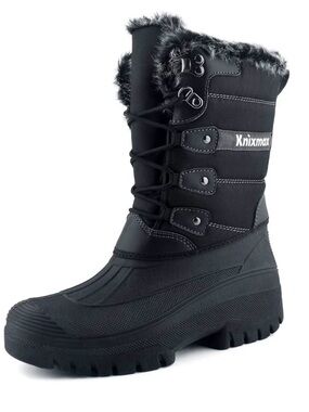 Knixmax Fur Lined Snow Boots Size 8 Waterproof Winter Mid Calf Cozy